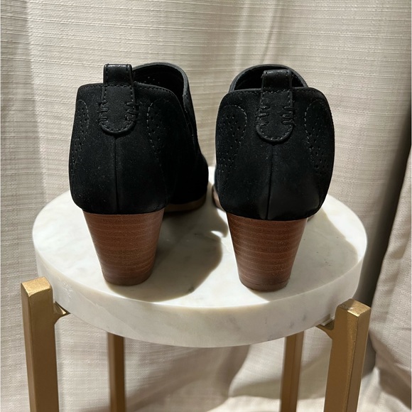 Black faux suede perforated bootie, 2” heel, slip on, women’s size 7.5 - Picture 6 of 12
